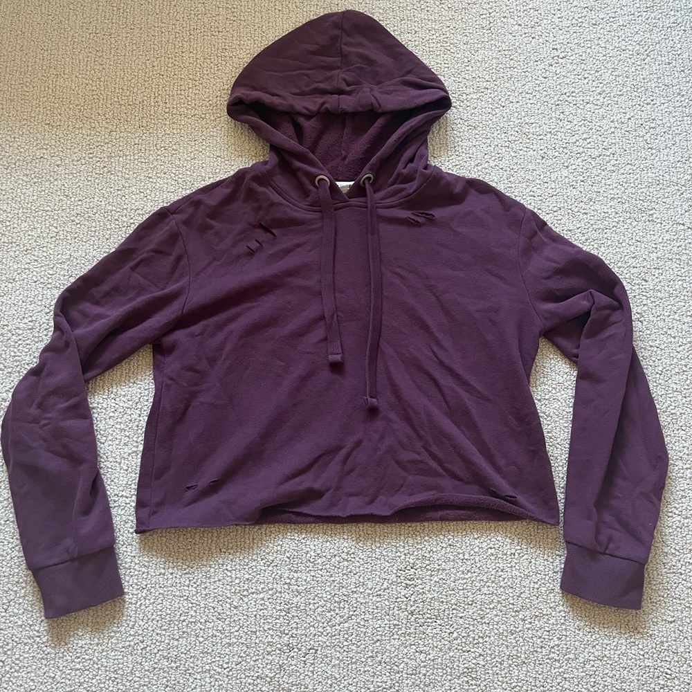 Garage Distressed Pullover Cropped Hoodie